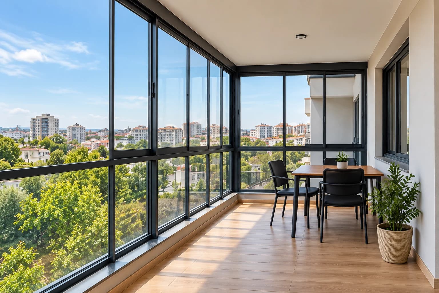 Antrasit çerçeveli cam balkon uygulaması